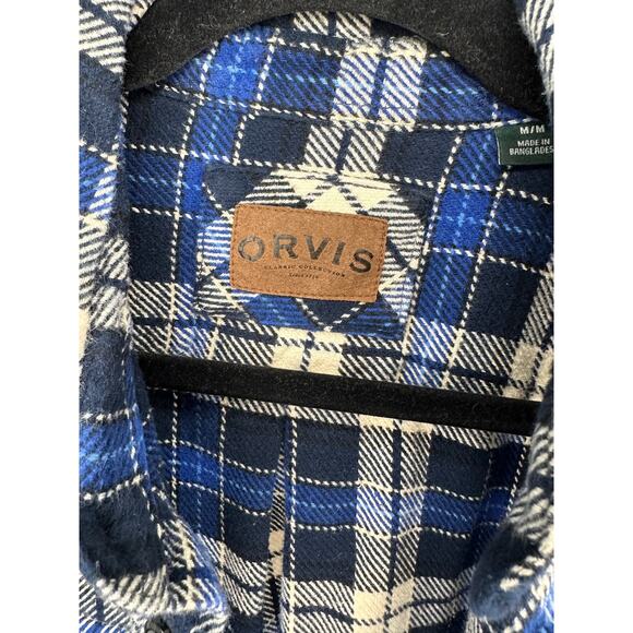 Orvis Plaid Flannel Shirt Button Down Shacket Mens Medium Blue Black Cotton - Picture 4 of 9